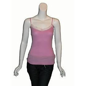 WOO Pink Lace Ribbed Camisole Tank Top