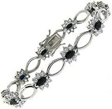 Sterling Silver Simulated Sapphire and Diamond Marquise Bracelet