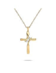 3 Stone Diamond Cross Pendant in 10K Yellow Gold