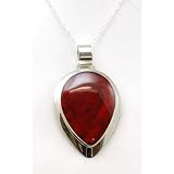 INFERNO Deep Red Leaf Shaped Pendant Set In Sterling Silver On a 18 pow