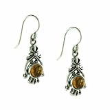 Sterling Silver Genuine Amber Flower Filigree Earrings