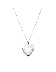 Sterling Silver Engraved Heart Locket Pendant (0.8" or 20mm Height) with 1.0mm Rolo Cable Chain - 20" Inches