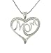 Sterling Silver 925 Diamond Heart Necklace "MOM" Pendant
