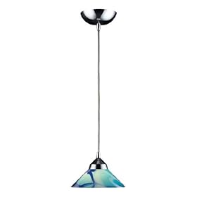 Refraction - 1 Light Mini Pendant Lighting Fixture - Brushed Nickel - Blue Caribbean Glass... by Elk