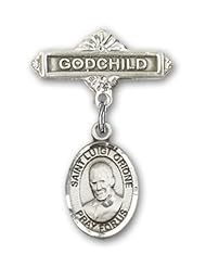 Sterling Silver Baby Badge with St. Luigi Orione Charm and Godchild Badge Pin