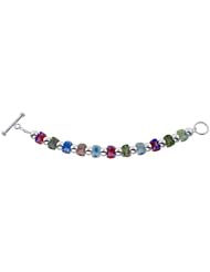 Sterling Silver 8 inch Italian Charm Bracelet, w/ Venetian Beads and Toggle Clasp, 1/2 inch (11 mm) wide