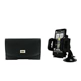 IMAGE OF EMPIRE HTC EVO Shift 4G / DROID Incredible / DROID Incredible 2 / Surround / Arrive / 7 Pro / Inspire 4G Black Horizontal Leather Case Pouch + Adjustable Car Windshield Mount [EMPIRE Packaging]