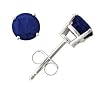 All-Natural Genuine 4 mm, Round Sapphire earrings set in 14k White Gold