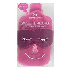 Aroma Home Pink Microwaveable Aromatherapy Hot Water Bottle with Lavender and Rose Pure Essential Oil and Silk Eye Mask Gift Set