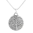 Small Round Reversible Tree of Life Pendant with Words of Inspiration in Sterling Silver on a 16" Rhodium Diamond Cut Ball Chain, #8223