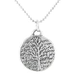 Small Round Reversible Tree of Life Pendant with Words of Inspiration in Sterling Silver on a 16" Rhodium Diamond Cut Ball Chain, #8223