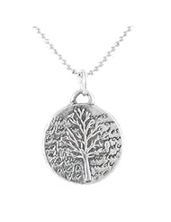 Small Round Reversible Tree of Life Pendant with Words of Inspiration in Sterling Silver on a 16" Rhodium Diamond Cut Ball Chain, #8223