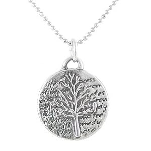 Small Round Reversible Tree of Life Pendant with Words of Inspiration in Sterling Silver on an 18" Rhodium Diamond Cut Ball Chain, #8223