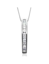 10k White Gold Baguette Diamond Pendant Necklace (GH, I1-I2, 0.20 carat)