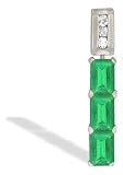 14K White Gold Genuine Emerald-cut Emerald and Diamond 3-Stone Pendant