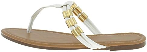 Capelli New York Faux leather t-strap thong with metal trim Ladies Flip Flop White 8