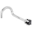 Solid 14KT White Gold 2mm Black Cubic Zirconia Right Nostril Screw - 18 Gauge