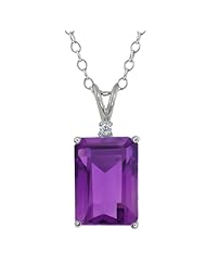 7.12 Ct Octagon Purple Amethyst and White Diamond 14k White Gold Pendant