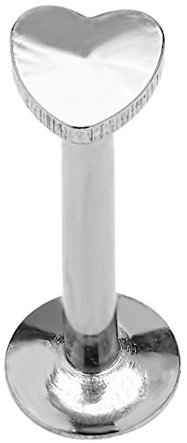 16g 3/8" Internally Threaded Surgical Steel 3 mm Heart Top Monroe or Labret Lip Ring Stud