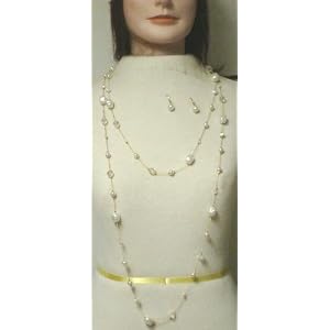 One Strand Very Long Shown As Two Strands Ivory Pearls and Other Beads Necklace Earrings