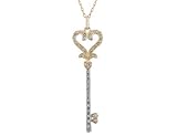 Large Diamond Key Pendant (2 inches) 1/7 Carat (ctw) in 10K Yellow Gold with Chain