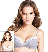 2 Pack Cotton Rich Lace Trim Padded B-DD Bras