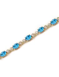 14K Yellow Gold Oval Blue Topaz and Diamond Bracelet