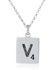 Scrabble 925 Sterling Silver 0.039ct Diamond Initial V Pendant Necklace, 18"
