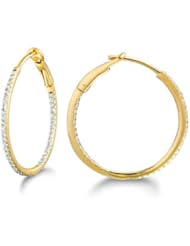 Micro Prong 14K Gold over Sterling Silver Diamond 0.20ct round hoop Earring (H-I, I2-I3)