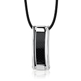 Auto-Style Fashion: Stainless Steel and Carbon Fiber Rectangular Paneled Pendant on Rubber Cord for Men