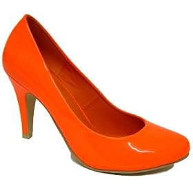 Womens Orange Neon Patent Ladies Court Shoes