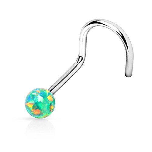 PiercedOff Opal Ball 316L Surgical Steel Nose Screw (Opal Green)