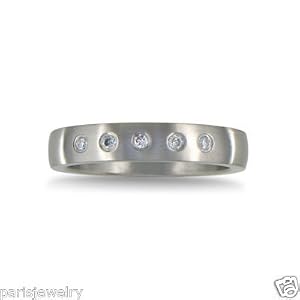 Paris Jewelry 1/4 Ct Genuine Diamond Men's Wedding Titanium Band