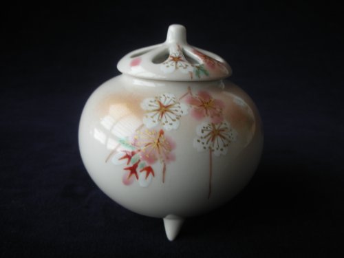 【香炉】 中村香菊 作 淡紅桜・香炉 木箱付 京焼 