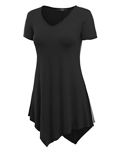 MBJ WT638  V Neck Asymmetrical Tunic Top XXXXXL BLACK