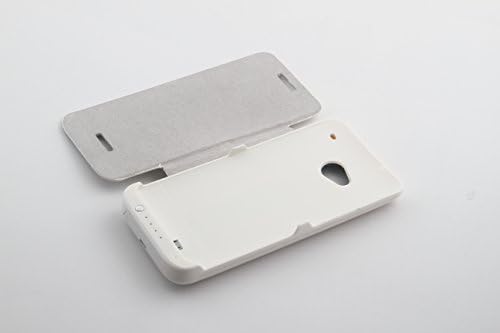 Junce 2014 New Design HTC ONE M7 rechargeble Case--3200mAh External Rechargeable Battery Pack Case with Leather Flip Cover Backup Power Bank for HTC ONE M7--(White)
