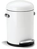 simplehuman Round Retro Step Trash Can, White Steel, 4.5 L / 1.2 Gal