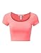 JJ Perfection Women's Solid Basic Short Sleeve Stretch Scoop Neck Crop Top