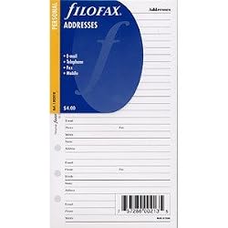 Filofax Papers Name, Address, Phone, E-mail, Fax, Mobile-White Personal Size - FF-130201