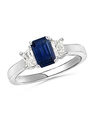 Emerald Cut Sapphire Trapezoid Diamond Three Stone Ring - Made In USA