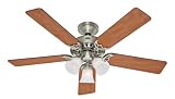 Hunter 26406 Architect Series Plus 52-Inch 5-Blade3-Light Ceiling Fan, Brushed Nickel with Chestnut/Maple Blades and Frosted Scalloped Glass Shades