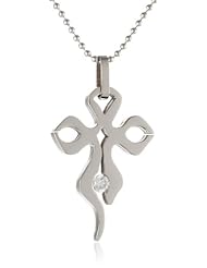 Womens Stainless Steel Cubic Zirconia Cross Pendant Necklace , 18"