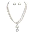 Double White Faux Pearl Strand With Dangle Pendant Necklace and Earring Set