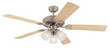 IMAGE OF Westinghouse 7843320 Vintage Three-Light 52-Inch Five Blade Ceiling Fan, Brushed Pewter with Frosted Ribbed Shades