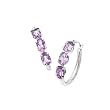 14k White Gold & Amethyst 3 Oval Stone Hoop Earrings
