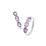 14k White Gold & Amethyst 3 Oval Stone Hoop Earrings