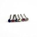 7 Pack-22G Surgical Steel Nose Studs: 6 Crystal-Pinks, Blues, Iridescents-1 Retainer-Hinged Gift Box