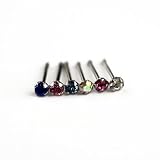 7 Pack-22G Surgical Steel Nose Studs: 6 Crystal-Pinks, Blues, Iridescents-1 Retainer-Hinged Gift Box