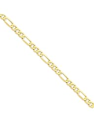 14k Yellow Gold 9.00 Inches 5.25mm Wide Flat Figaro Chain Anklet. Weight: 7.96 Grams - 30 Day Money Back Guarantee