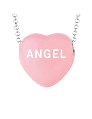 Sterling Silver 17mm Lt Pink enamel Sweethearts ANGEL Heart Pendant